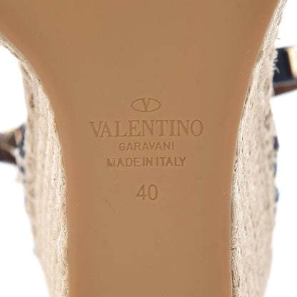 Valentino Garavani Denim Rockstud Ankle Strap Espadrille 15/105mm Wedge Sandals 40 Light Denim 6 of 8