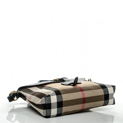 Burberry Horseshoe Calfskin House Check Small Milton Crossbody Bag Black 4 of 7
