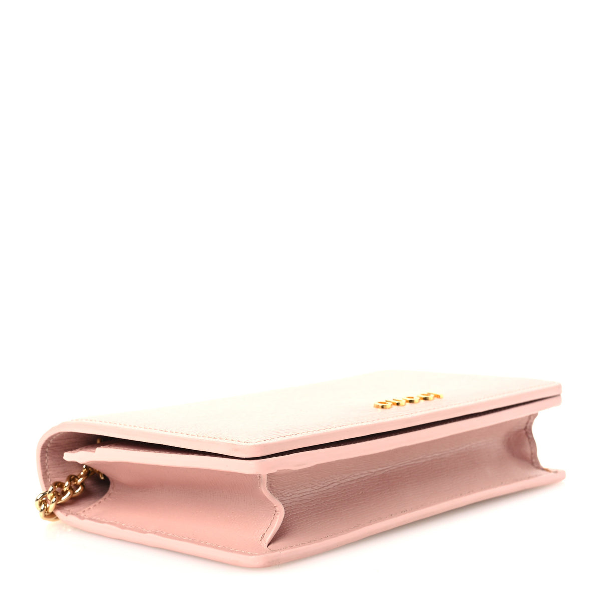 Textured Calfskin Script Logo Wallet On Chain Light Pink