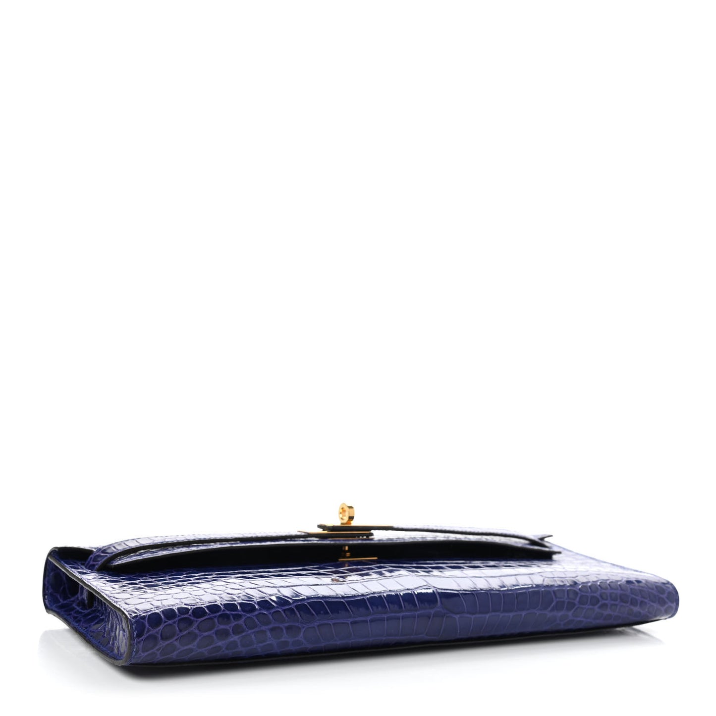 Shiny Porosus Crocodile Kelly Cut Pochette Bleu Electrique