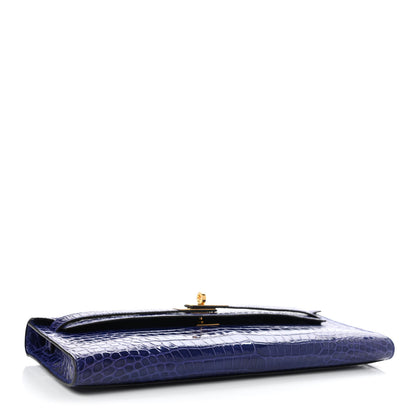 Hermes Shiny Porosus Crocodile Kelly Cut Pochette Bleu Electrique 4 of 7