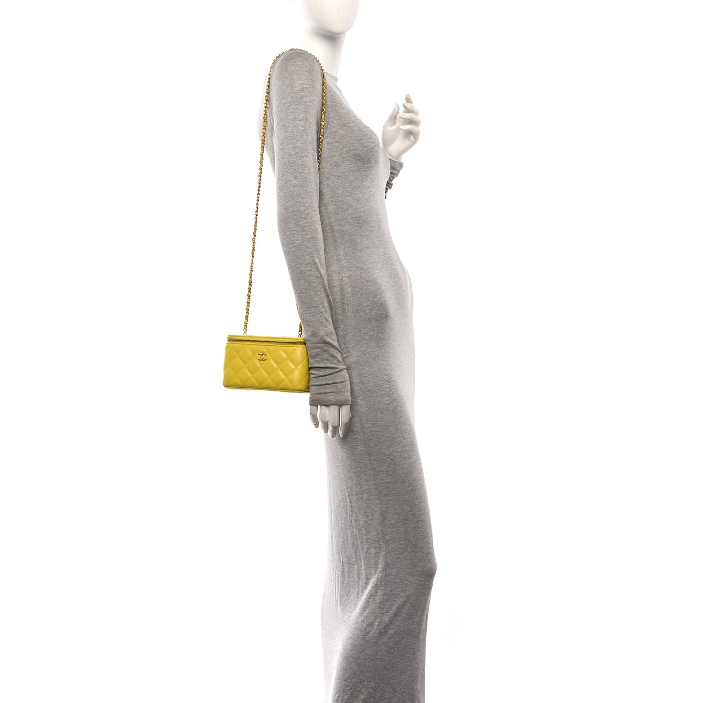 Lambskin Quilted Small Pearl Crush Vanity Case With Chain Yellow