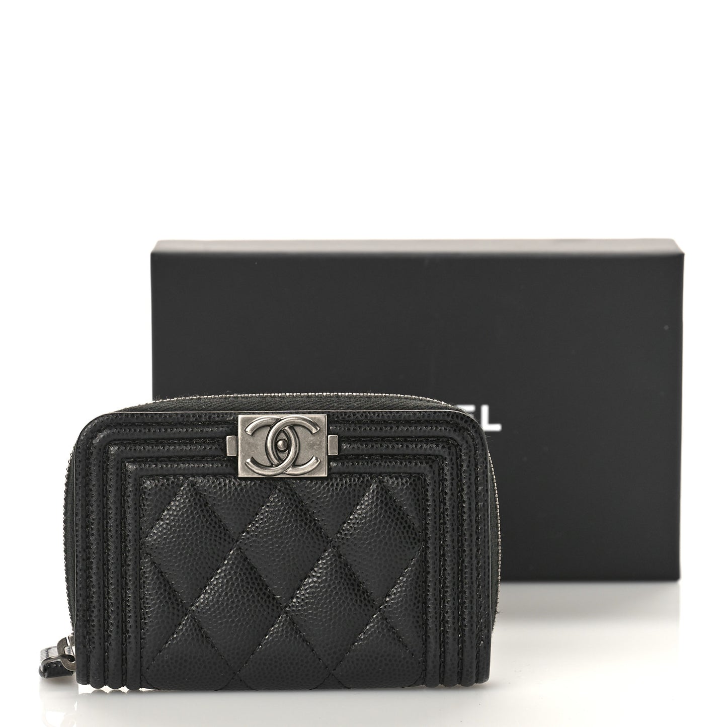Caviar Quilted Boy Zip Around Coin Purse Wallet Black