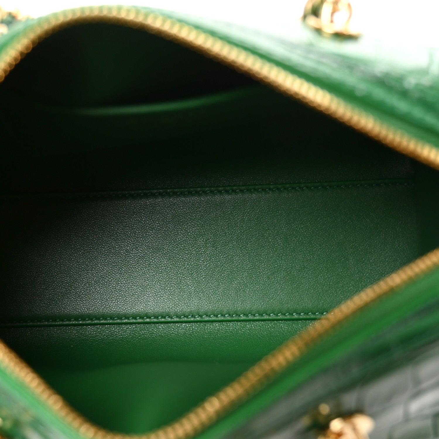 Chanel Calfskin Crocodile Embossed Mini Bowling Clutch With Chain Green 5 of 11