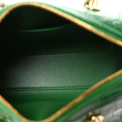 Chanel Calfskin Crocodile Embossed Mini Bowling Clutch With Chain Green 5 of 11