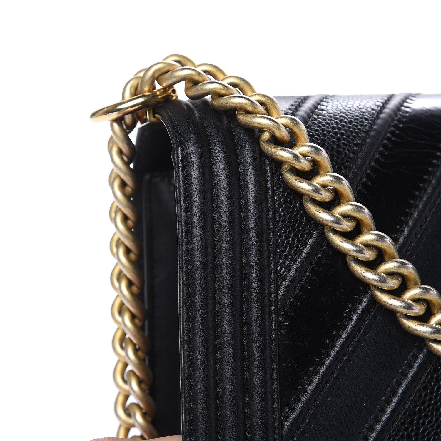 Chanel Calfskin Caviar Suede Chevron New Medium Boy Flap Black 14 of 16