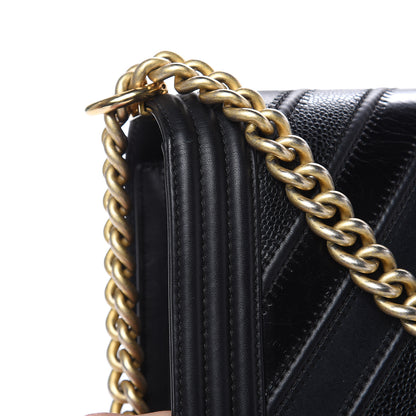 Chanel Calfskin Caviar Suede Chevron New Medium Boy Flap Black 14 of 16
