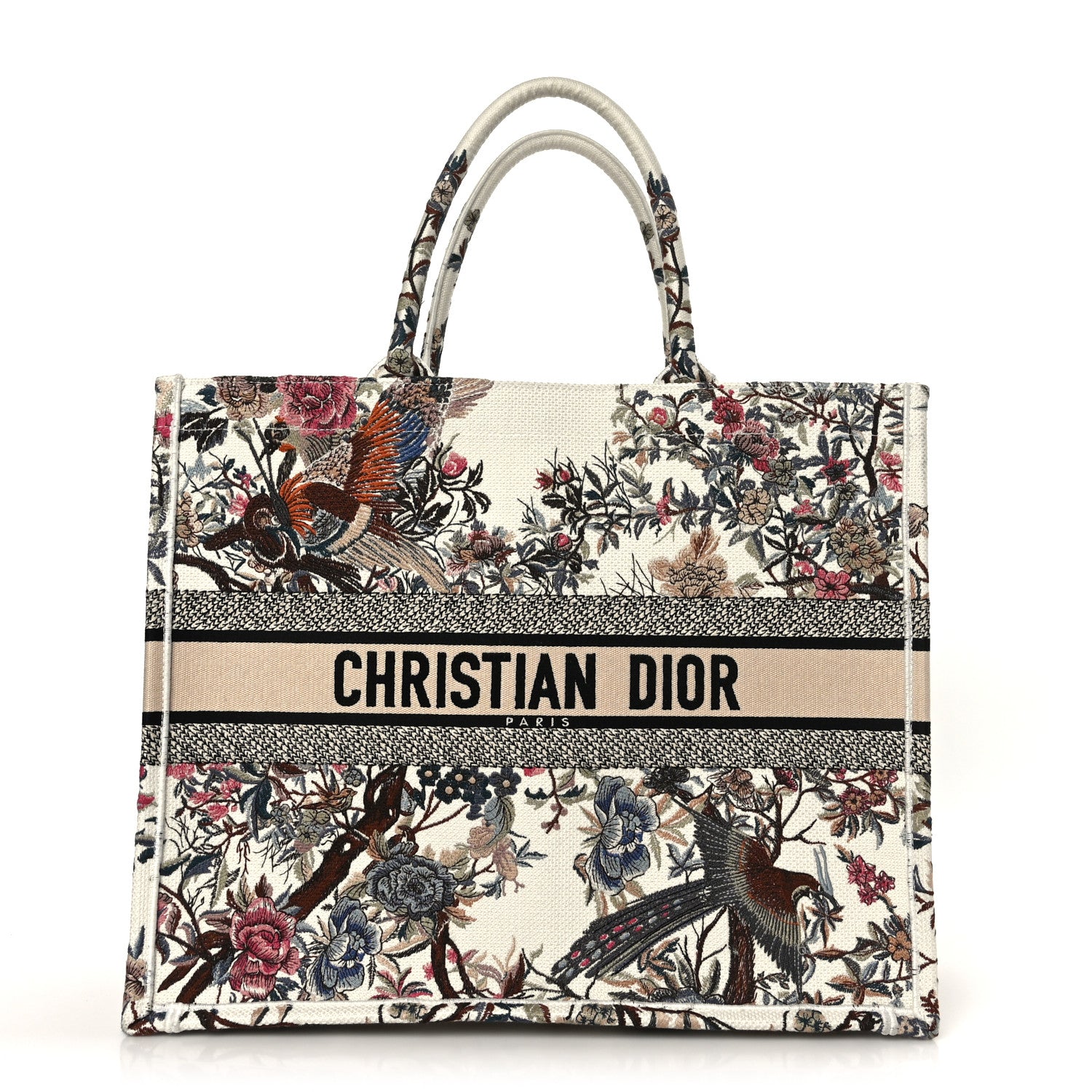 Christian Dior Canvas Embroidered Large Jardin D'Hiver Book Tote Latte Multicolor 1 of 9