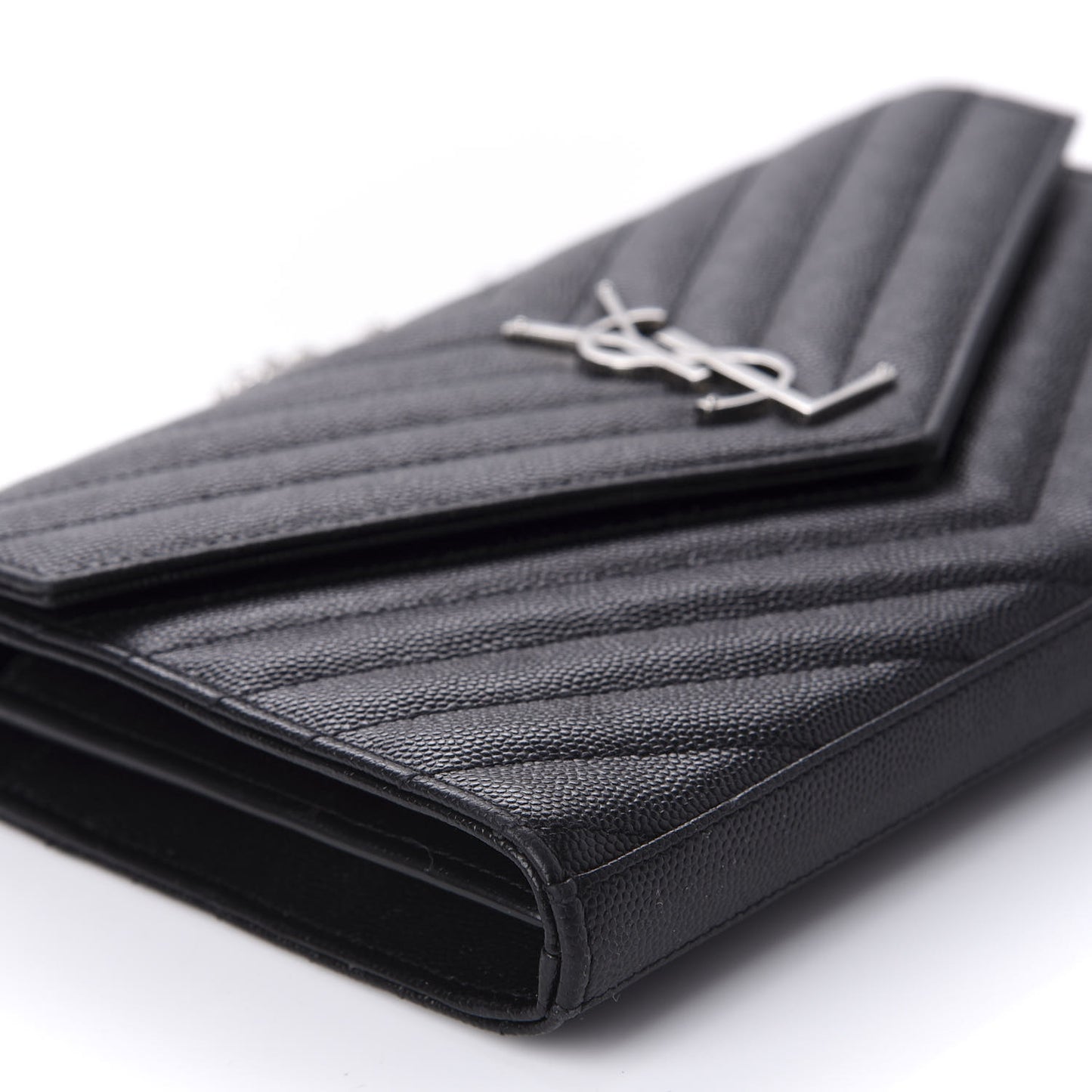 Grain De Poudre Matelasse Chevron Monogram Chain Wallet Black