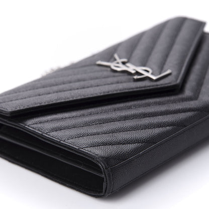 Saint Laurent Grain De Poudre Matelasse Chevron Monogram Chain Wallet Black 6 of 11