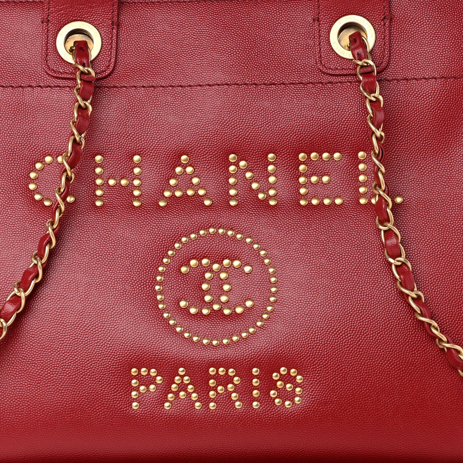 Chanel Caviar Small Studded Deauville Tote Red 7 of 10
