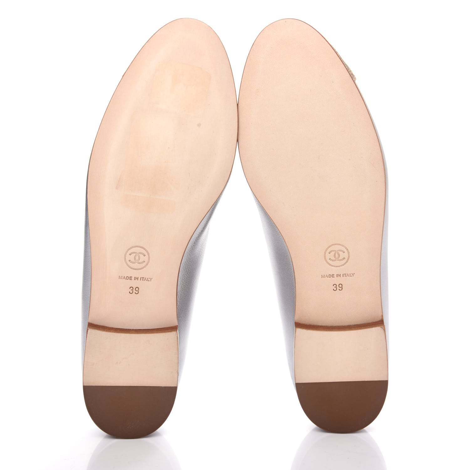 Chanel Metallic Lambskin Crystal Cap Toe CC Ballerina Flats 39 Silver Gold 6 of 10