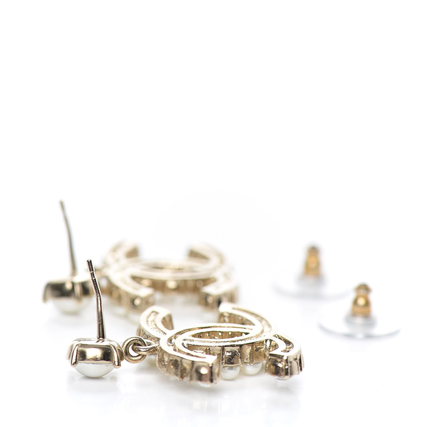 Chanel Crystal Pearl Dazzling Domino CC Drop Earrings Gold 3 of 6