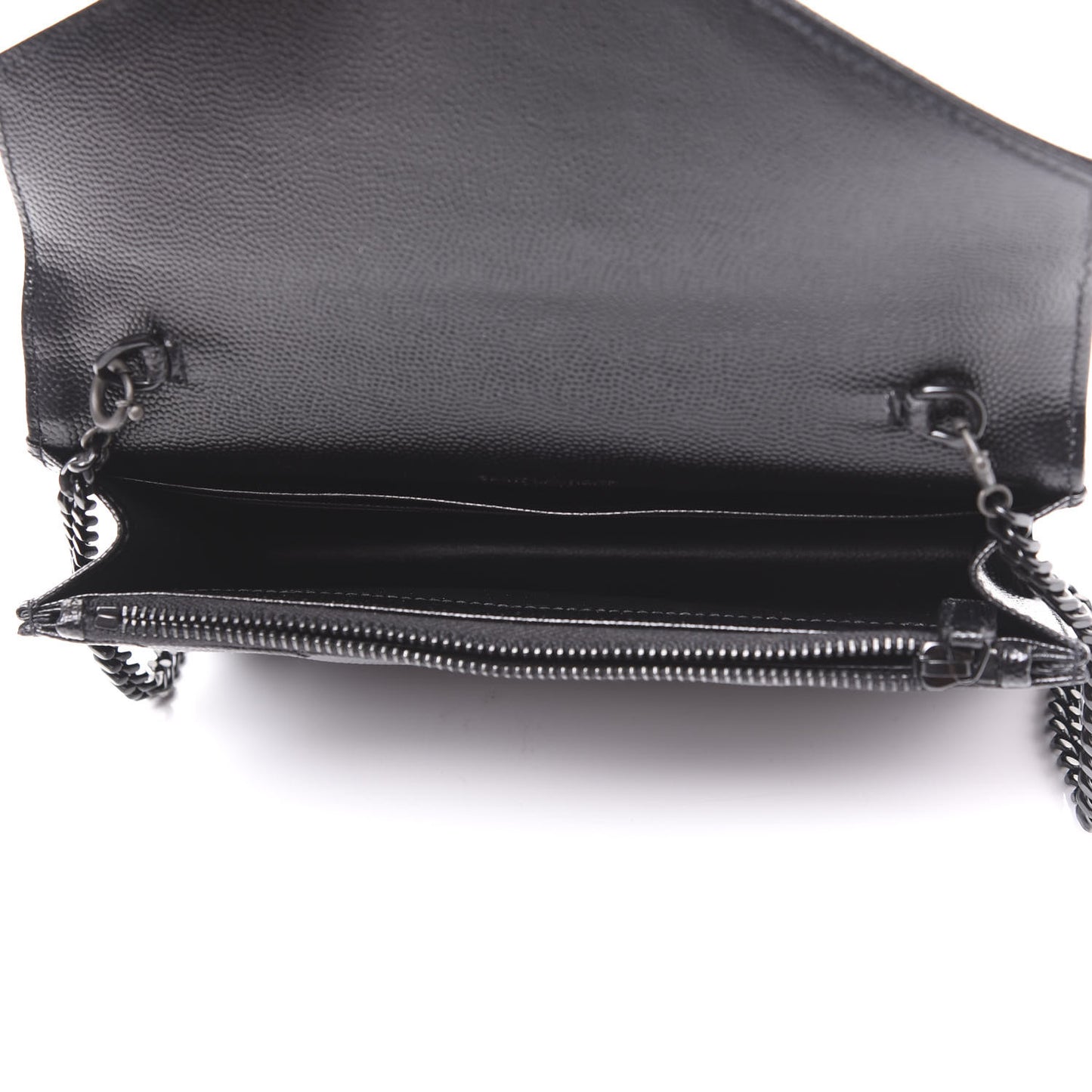 Grain De Poudre Matelasse Chevron Monogram Envelope Chain Wallet Black