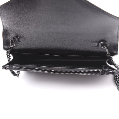 Saint Laurent Grain De Poudre Matelasse Chevron Monogram Envelope Chain Wallet Black 4 of 8