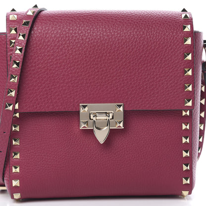 Valentino Garavani Pebbled Calfskin Rockstud Flip Lock Flap Messenger Raspberry 7 of 10