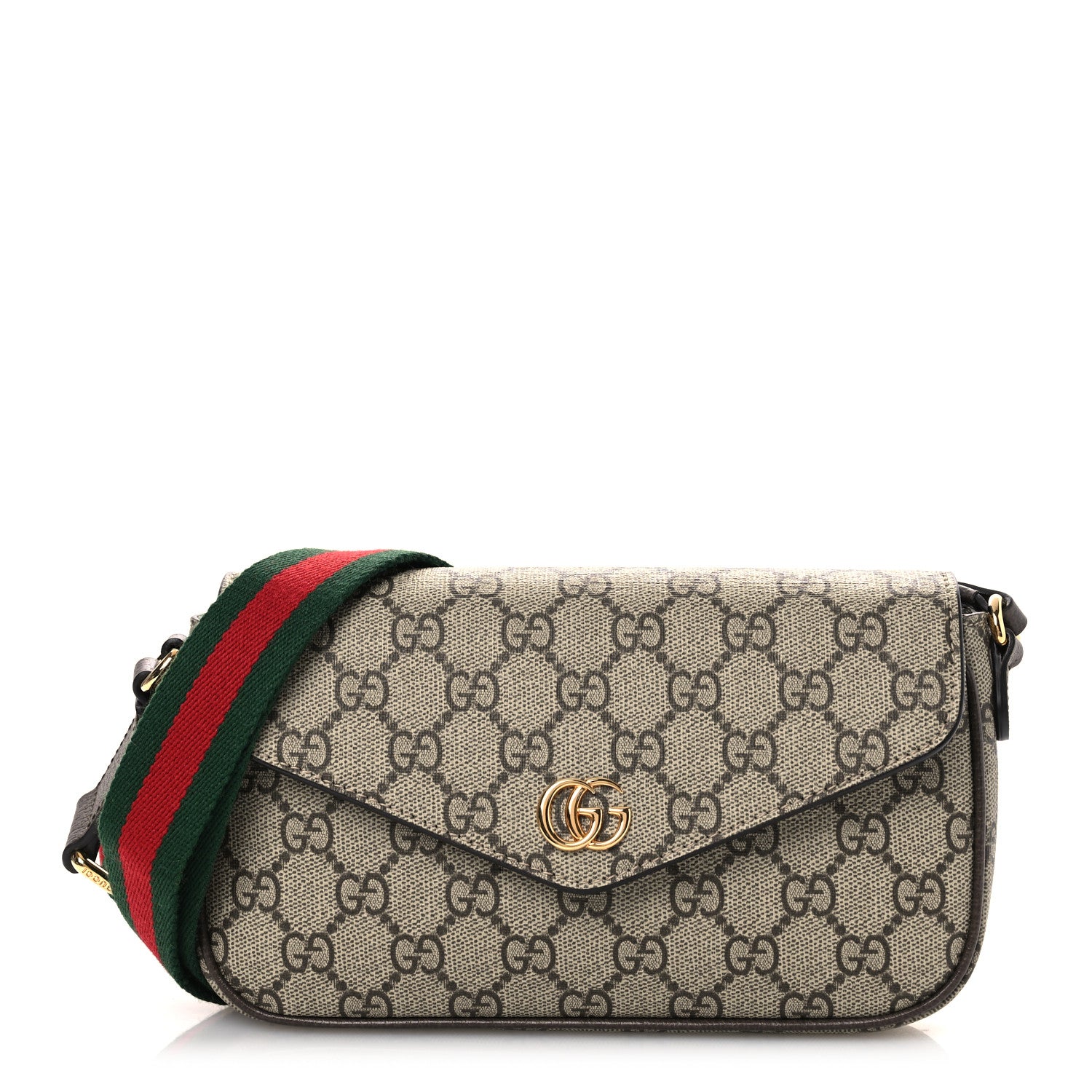 Gucci GG Supreme Monogram Textured Dollar Calfskin Web Mini Ophidia Envelope Shoulder Bag Beige Ebony 1 of 10