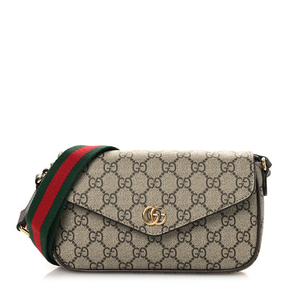 Gucci GG Supreme Monogram Textured Dollar Calfskin Web Mini Ophidia Envelope Shoulder Bag Beige Ebony 1 of 10
