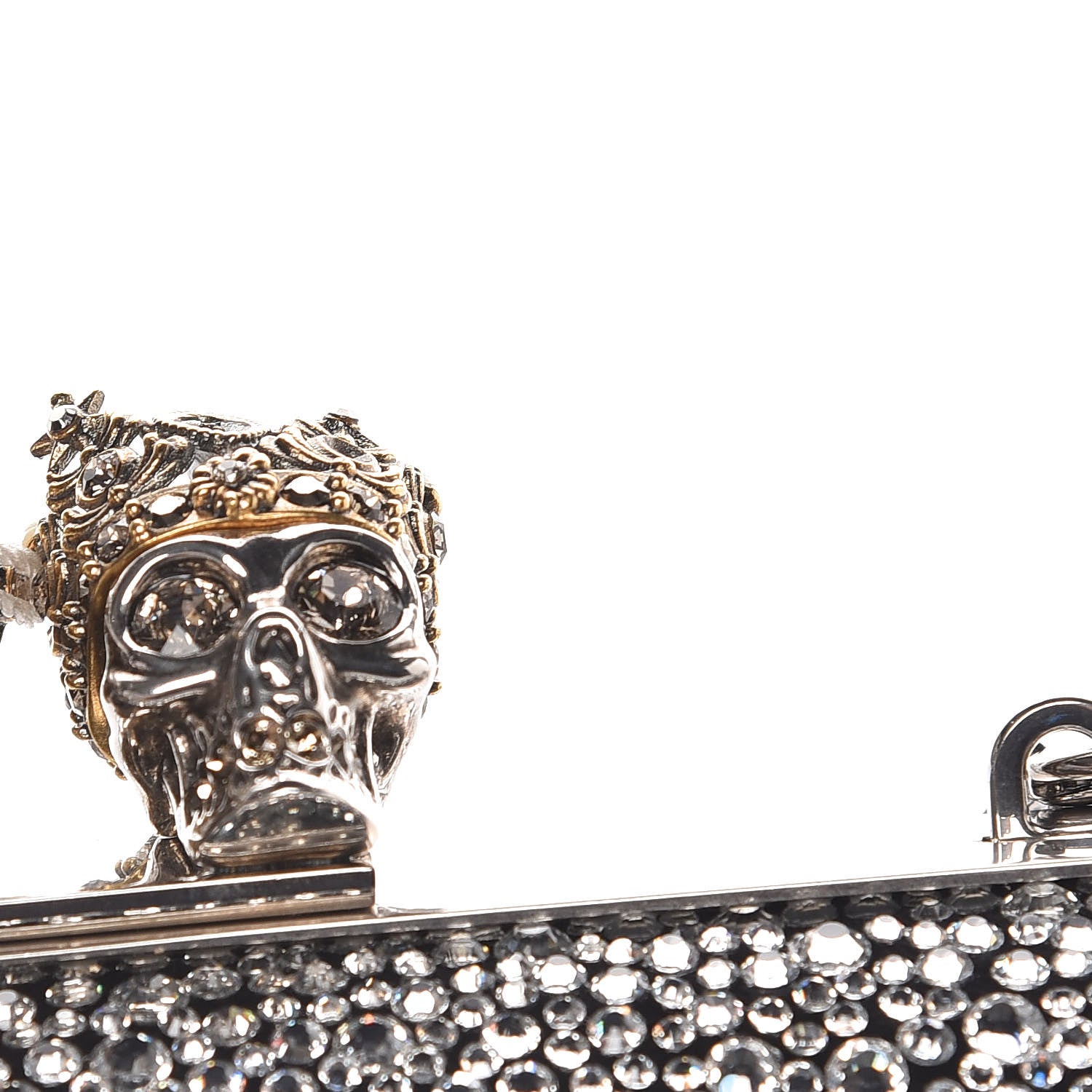 Alexander McQueen Crystal Nappa Queen and King Skull Box Chain Clutch Black Silver 11 of 13