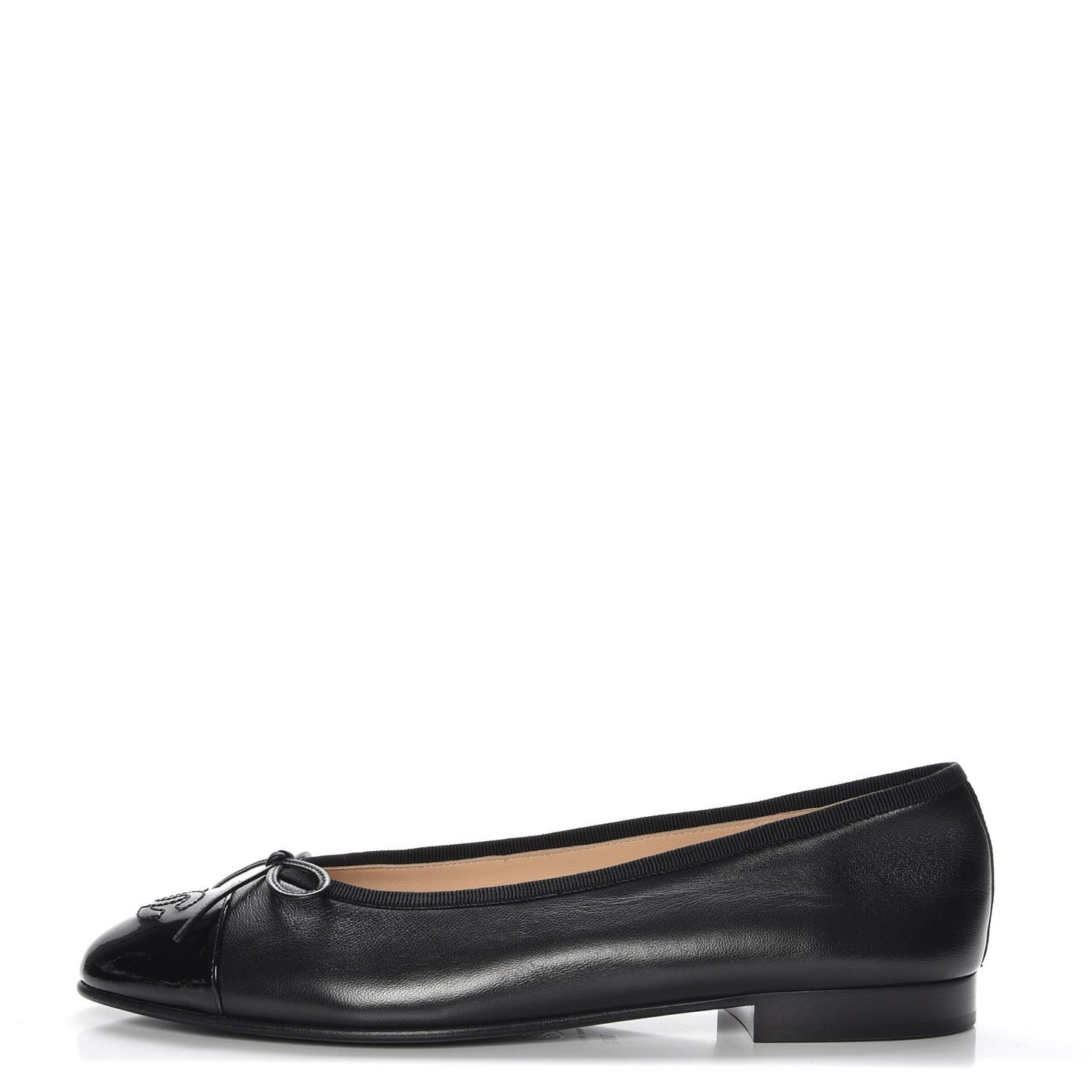 Lambskin Patent Cap Toe Ballerina Flats 38.5 Black