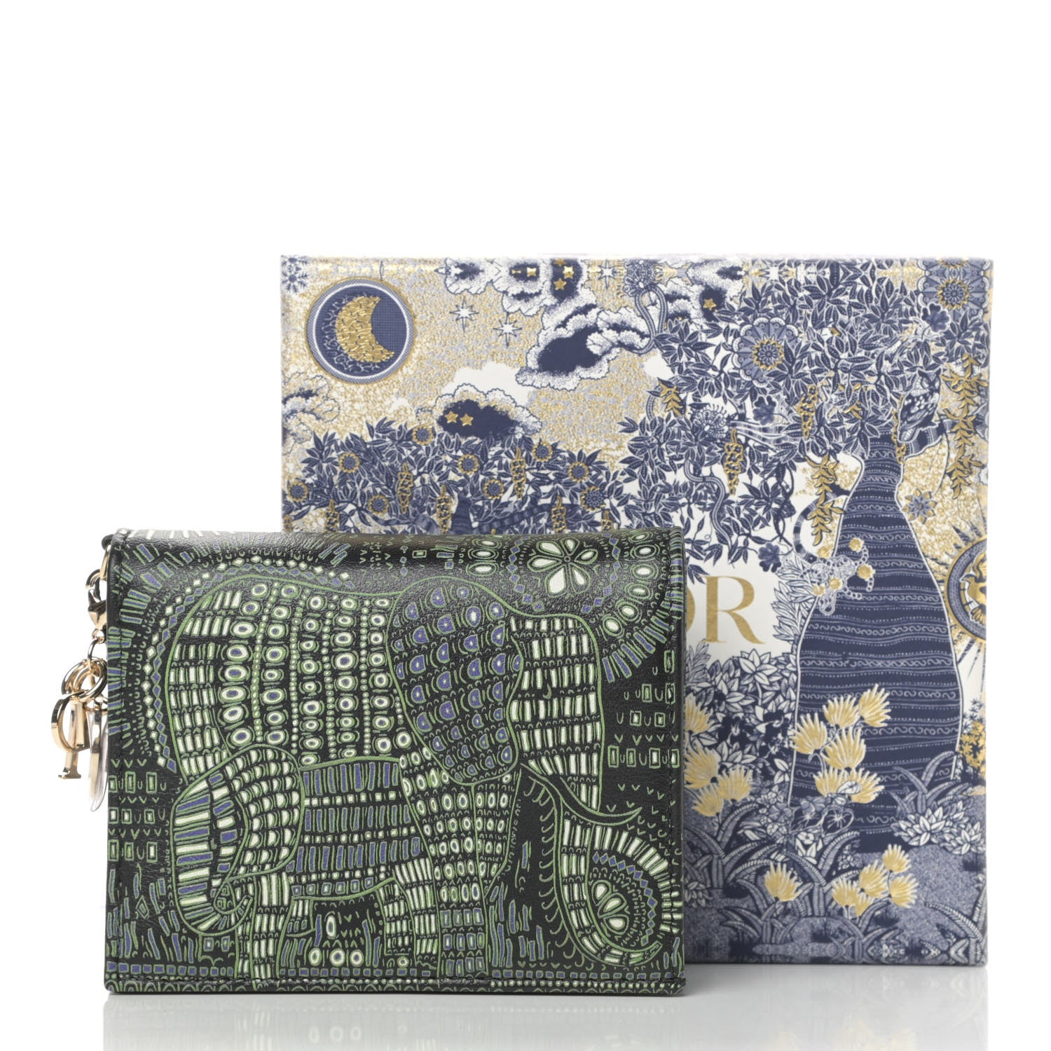 Christian Dior Printed Calfskin Animals Medium Wallet Green Multicolor 8 of 8