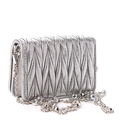 Miu Miu Nappa Matelasse Crystal Chain Card Holder Cromo 3 of 9