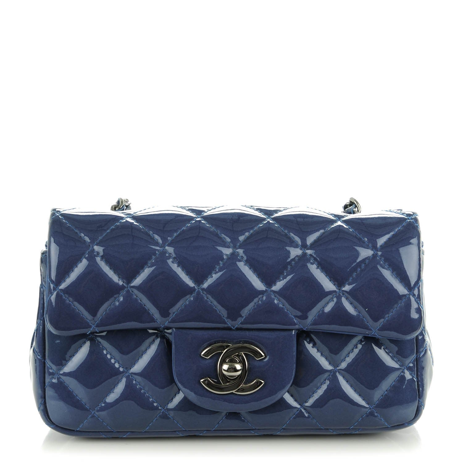 Chanel Patent Calfskin Quilted Mini Rectangular Flap Blue 1 of 8