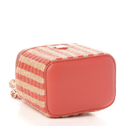 Chanel Raffia Jute Striped Mini Vanity Case With Chain Red Beige 4 of 11