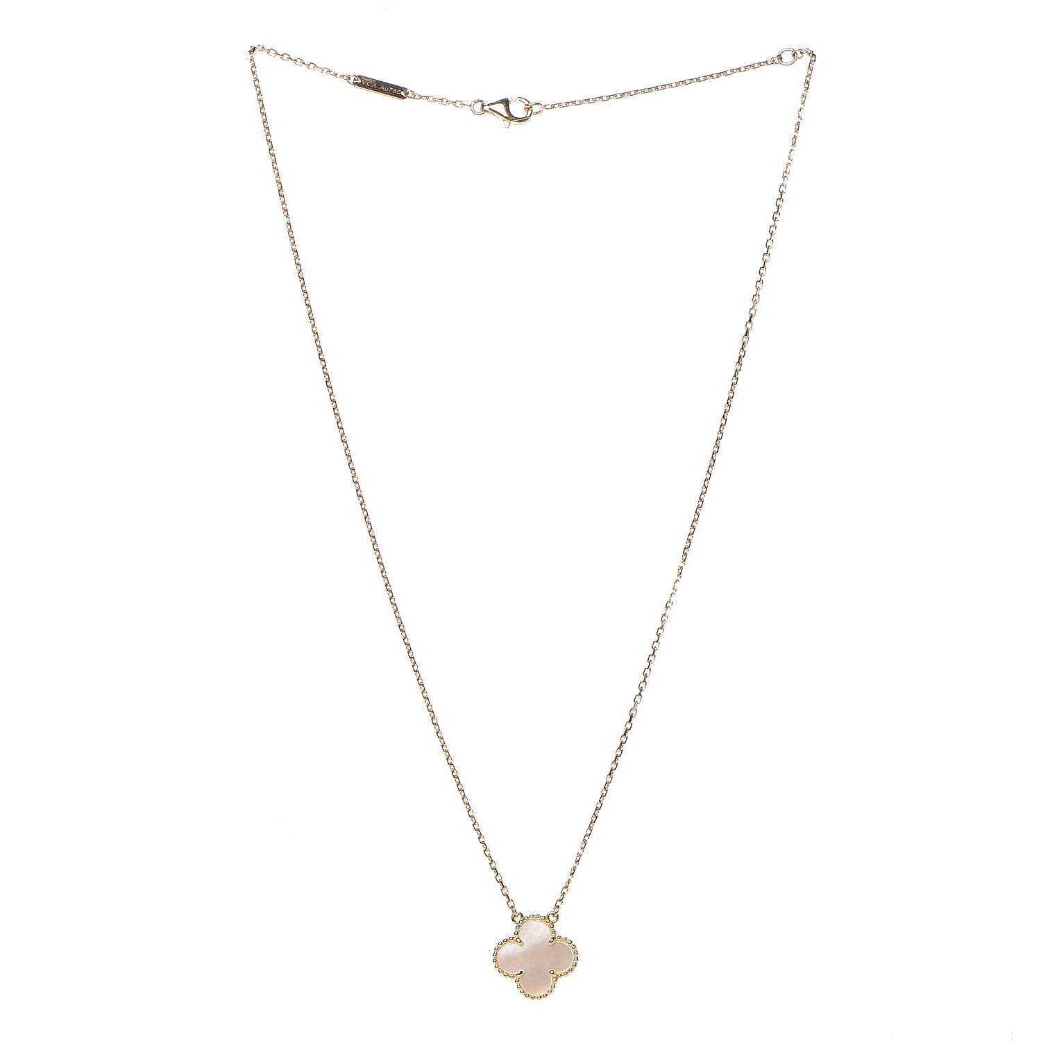Van Cleef & Arpels 18K Yellow Gold Mother of Pearl Vintage Alhambra Pendant Necklace 3 of 8