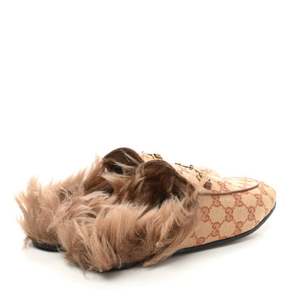 Gucci GG Monogram Fur Womens Princetown Slippers 40 Beige Ruggine Rust 4 of 8