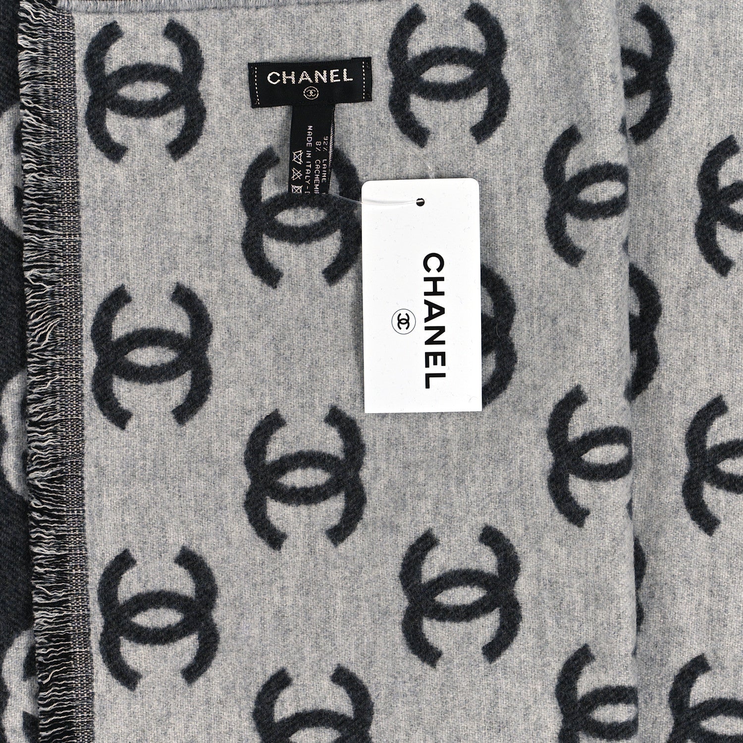 Chanel Wool Cashmere CC Scarf Grey 3 of 3