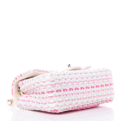 Chanel Lambskin Cotton Woven Mini Flap Pink White 4 of 10