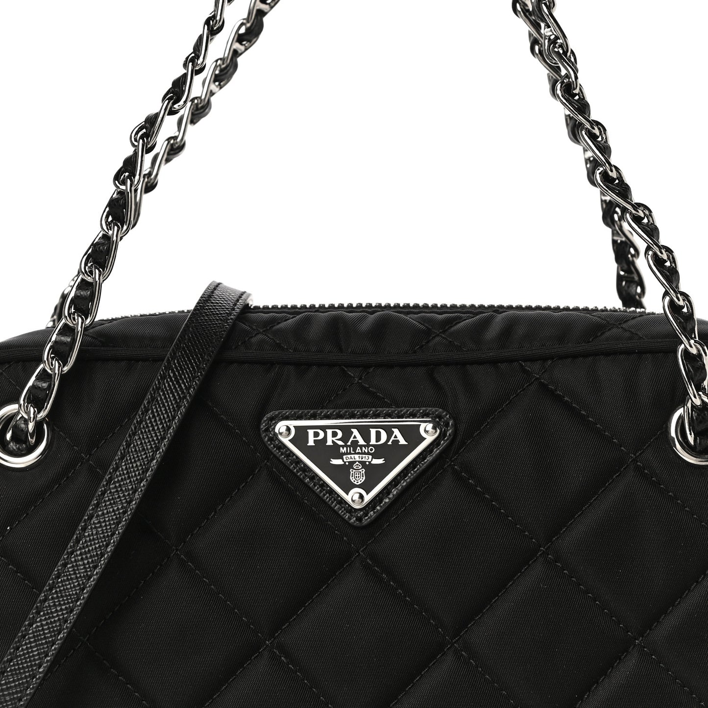 Nylon Tessuto Impuntu Quilted Chain Crossbody Black