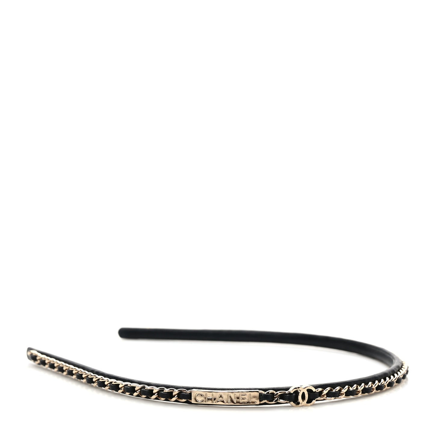 Metal Lambskin Chain CC Headband Black Gold