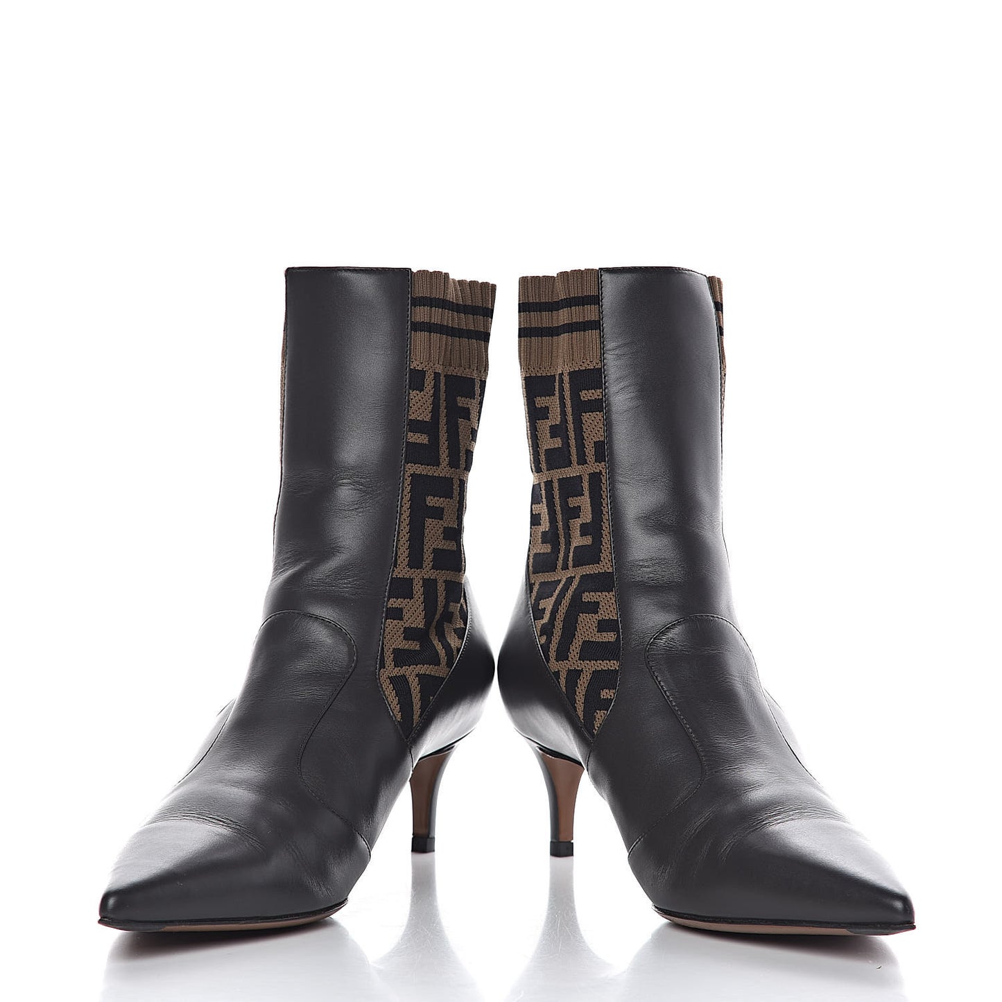 Vitellino Microfiber Fabric FF Rockoko Low Heel Sock Boots 38.5 Ebano Tobacco Black