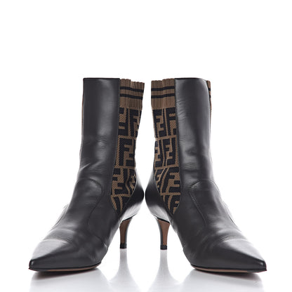 Fendi Vitellino Microfiber Fabric FF Rockoko Low Heel Sock Boots 38.5 Ebano Tobacco Black 5 of 11