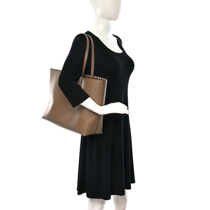 Burberry Grainy Calfskin Haymarket Check Medium Reversible Tote Camel 2 of 8