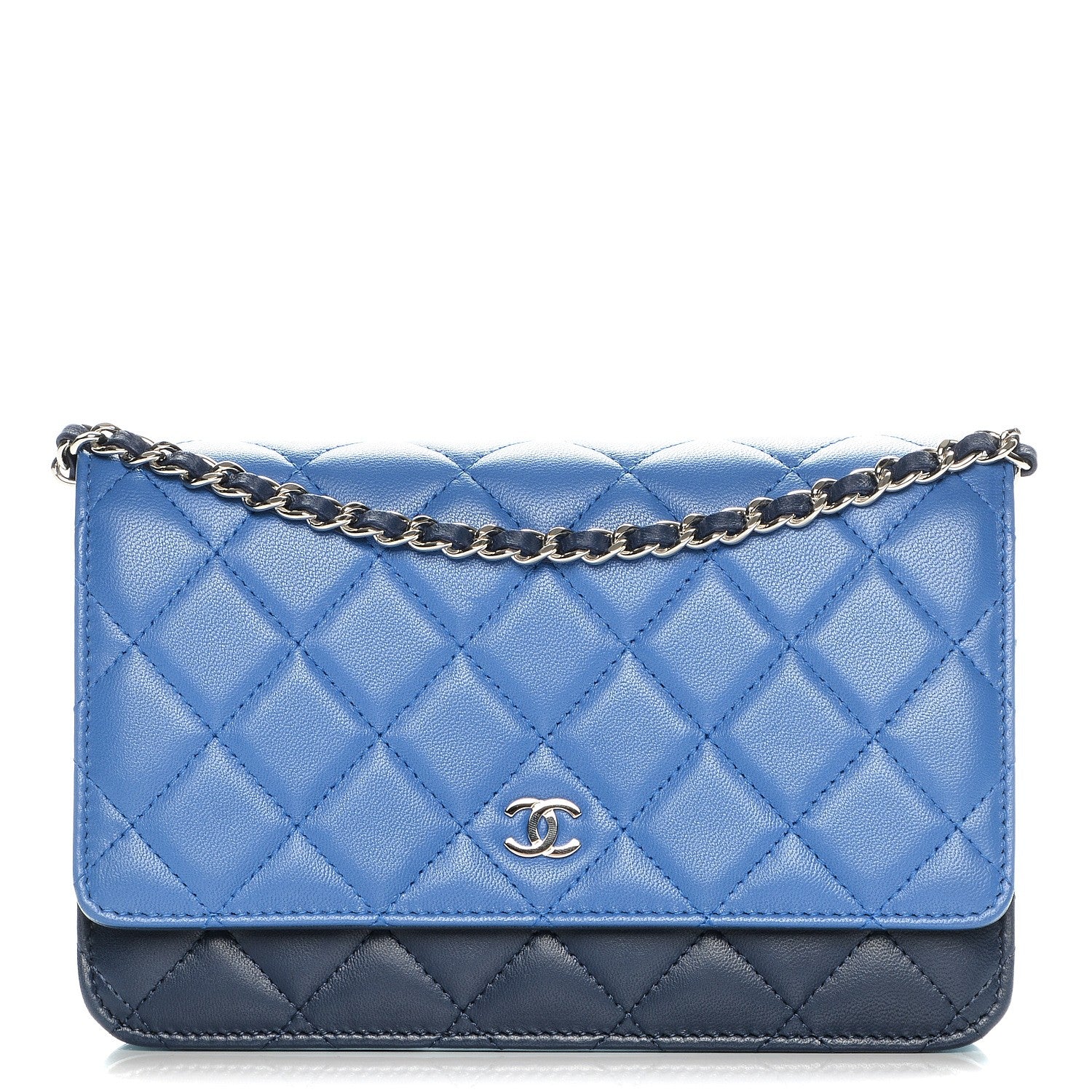 Chanel Lambskin Quilted Tri-Color Wallet On Chain WOC Dark Blue 1 of 9