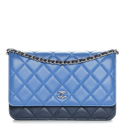 Chanel Lambskin Quilted Tri-Color Wallet On Chain WOC Dark Blue 1 of 9