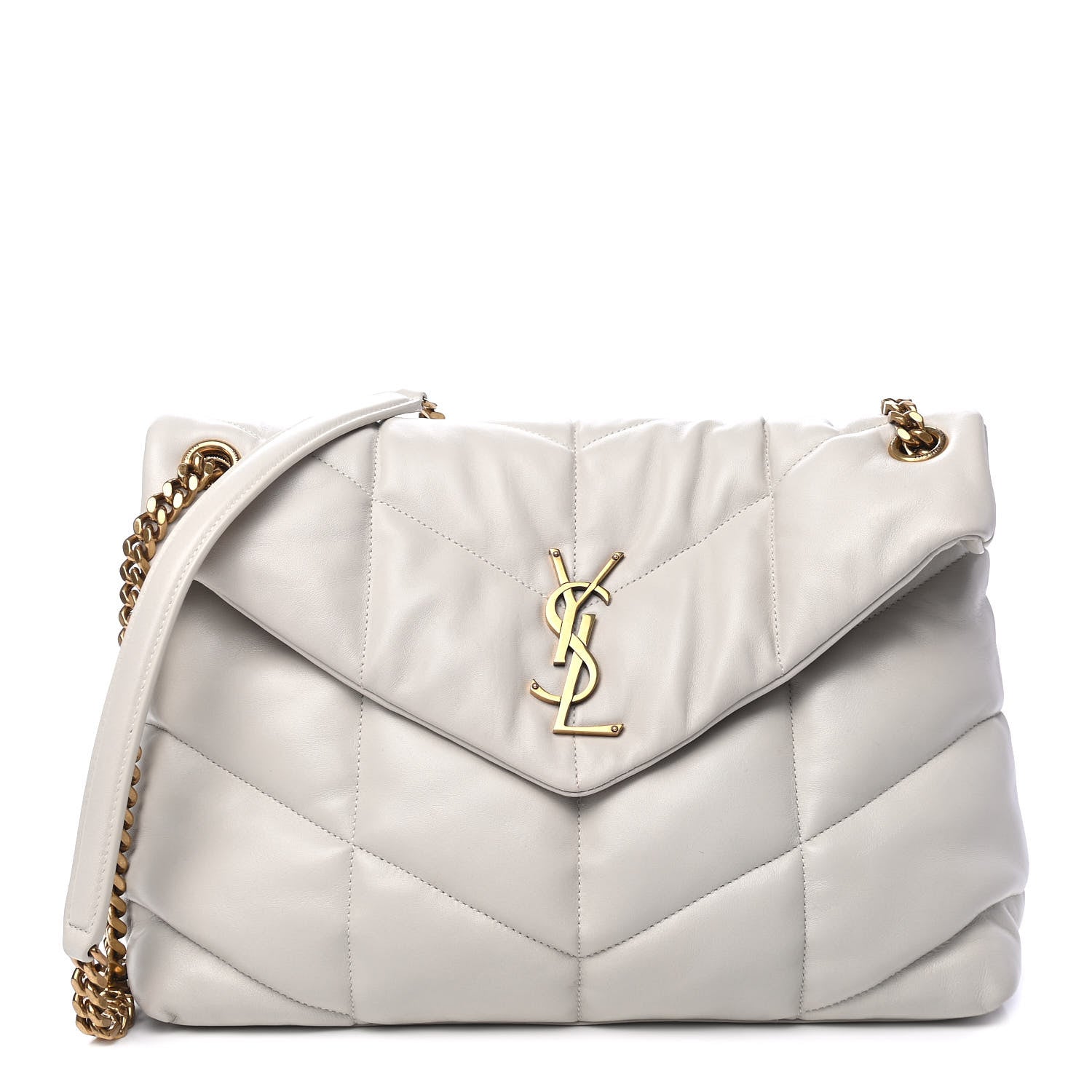 Saint Laurent Lambskin Quilted Medium Loulou Puffer Monogram Chain Satchel Blanc Vintage 1 of 4
