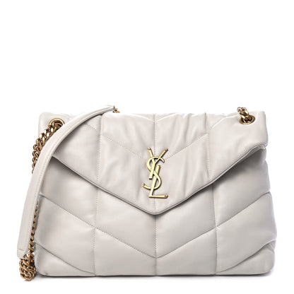 Saint Laurent Lambskin Quilted Medium Loulou Puffer Monogram Chain Satchel Blanc Vintage 1 of 4