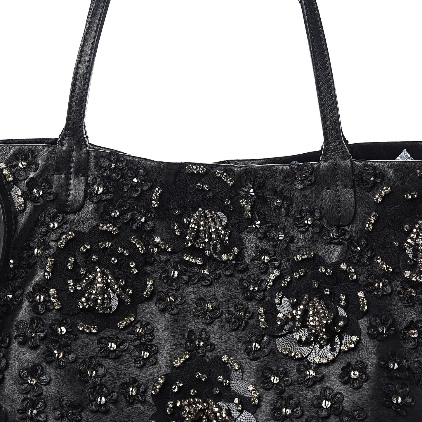 Vitello Crystal Floral Tote Black