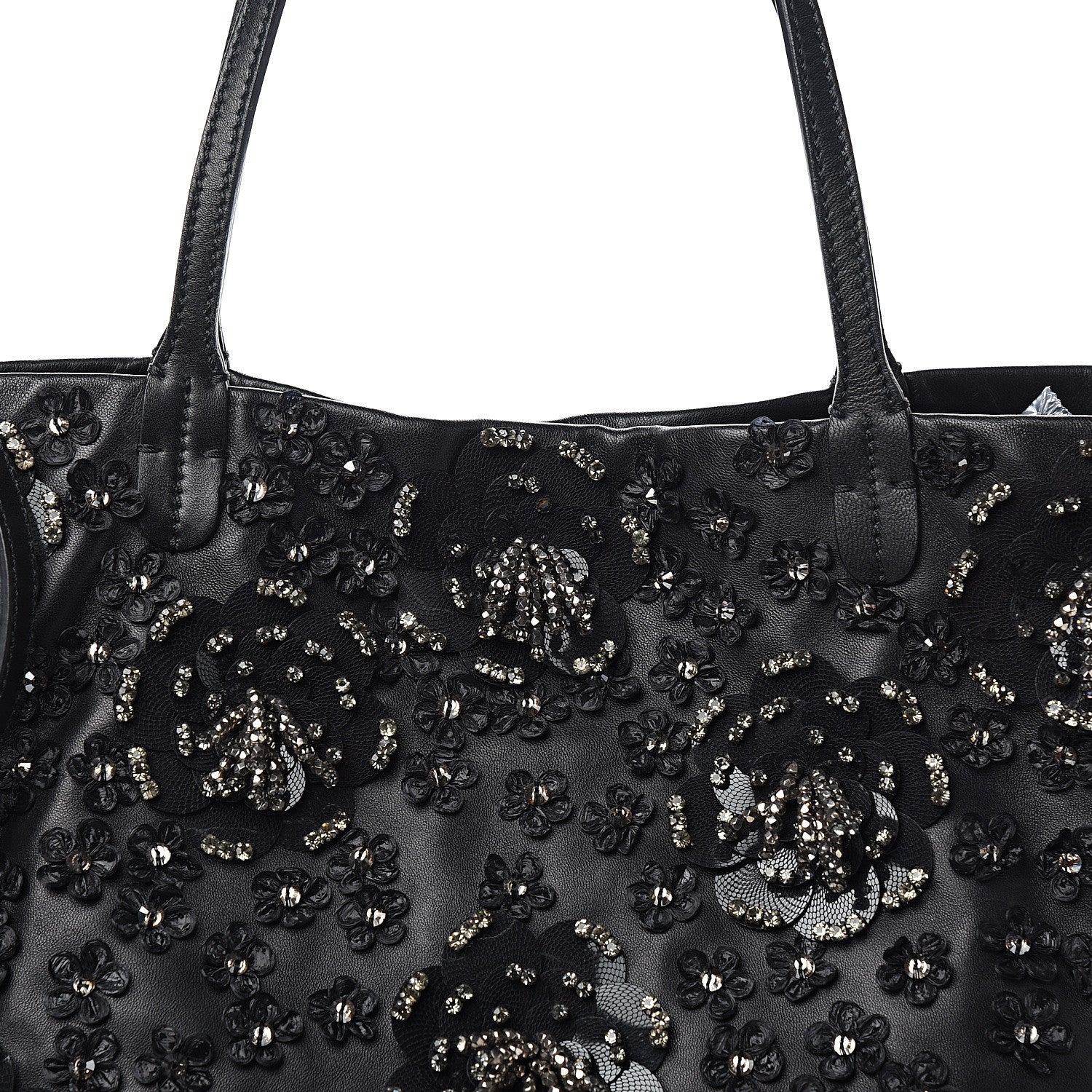 Valentino Garavani Vitello Crystal Floral Tote Black 8 of 8