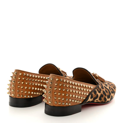 Christian Louboutin Calfskin Canvas Leopard Print Spikes Mens Intern Flat Loafers 45.5 Leopard Tan 4 of 7
