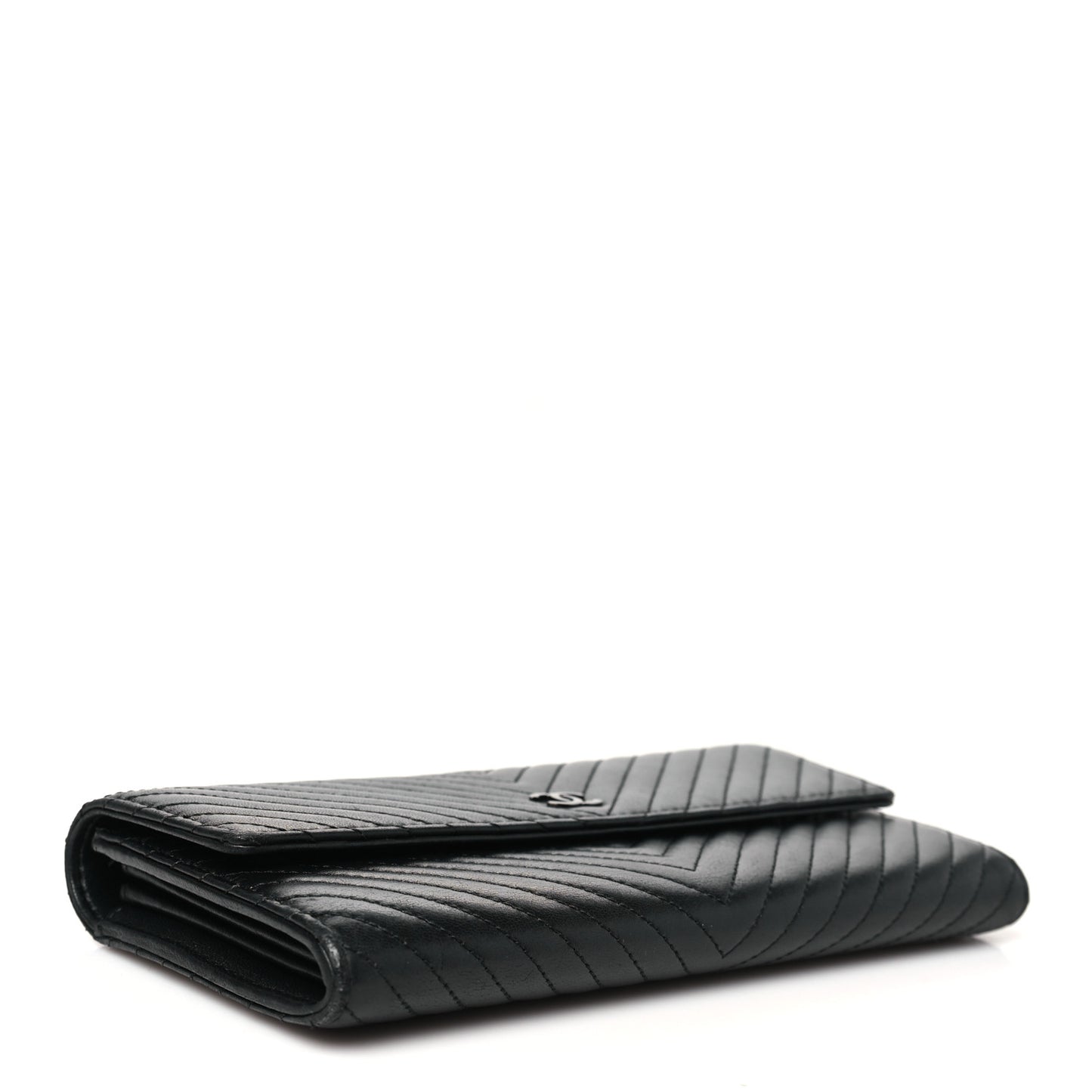 Lambskin Chevron Quilted Large Gusset Flap Wallet So Black
