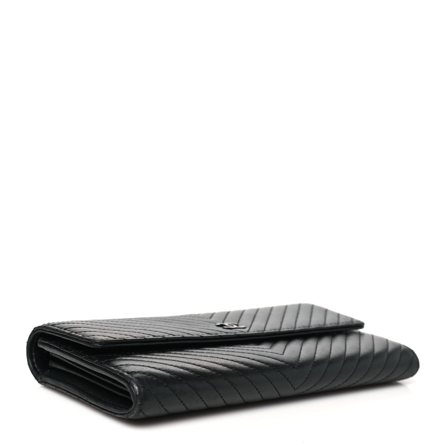 Chanel Lambskin Chevron Quilted Large Gusset Flap Wallet So Black 4 of 9