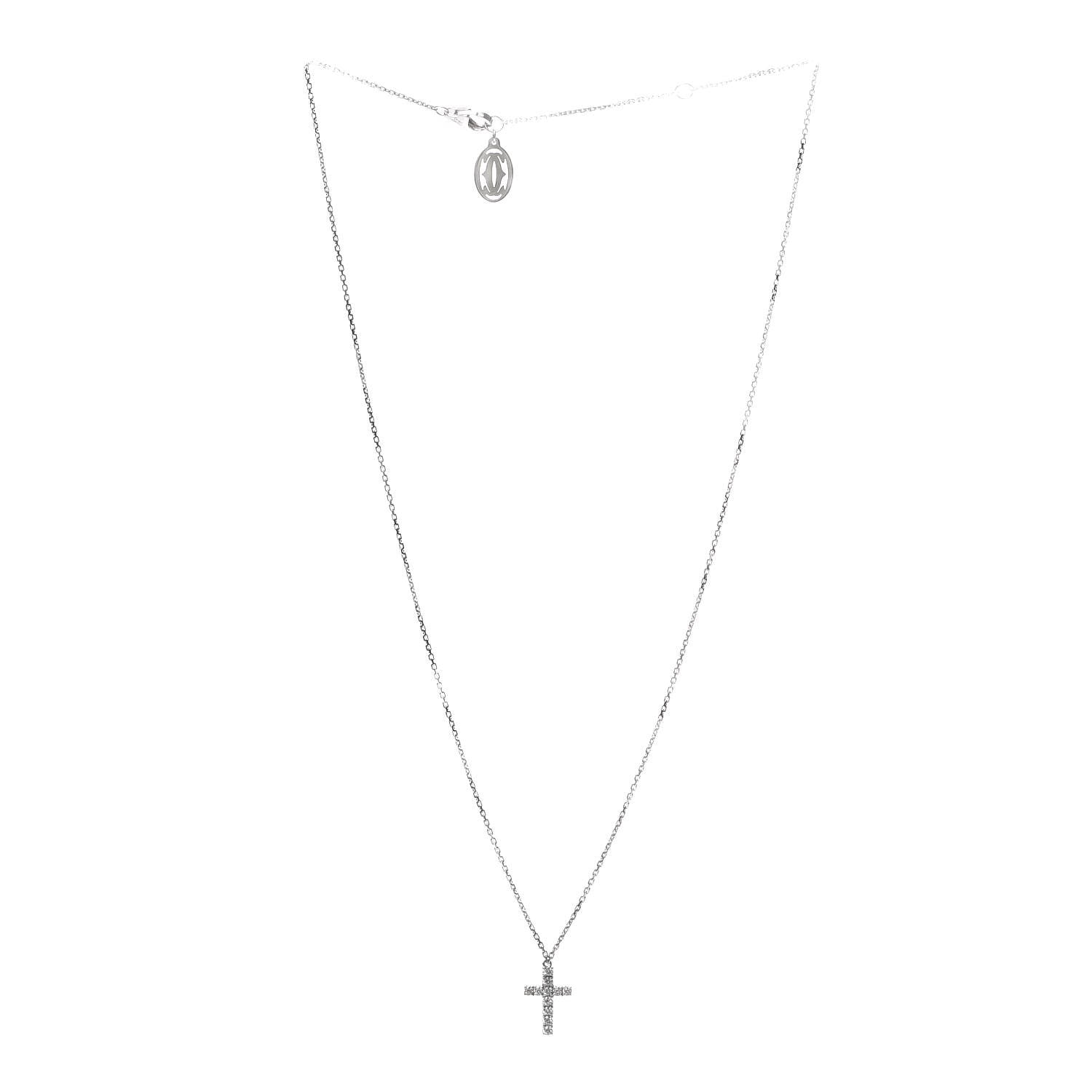 Cartier 18K White Gold Diamond Symbols Cross Pendant Necklace 3 of 6