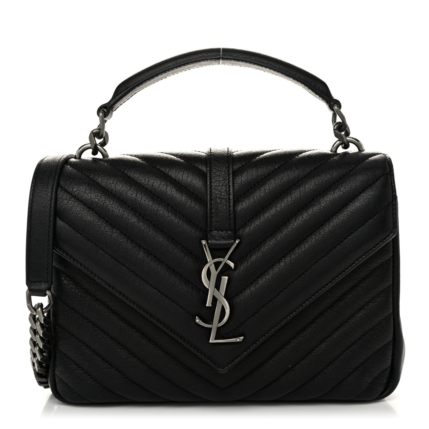 Sheepskin Matelasse Chevron Monogram Medium College Bag Black