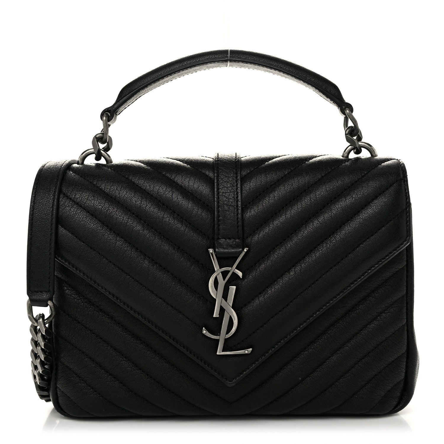 Saint Laurent Sheepskin Matelasse Chevron Monogram Medium College Bag Black 1 of 11