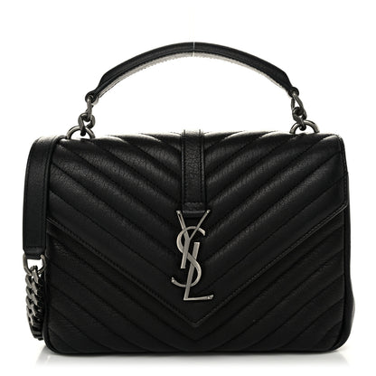 Saint Laurent Sheepskin Matelasse Chevron Monogram Medium College Bag Black 1 of 11